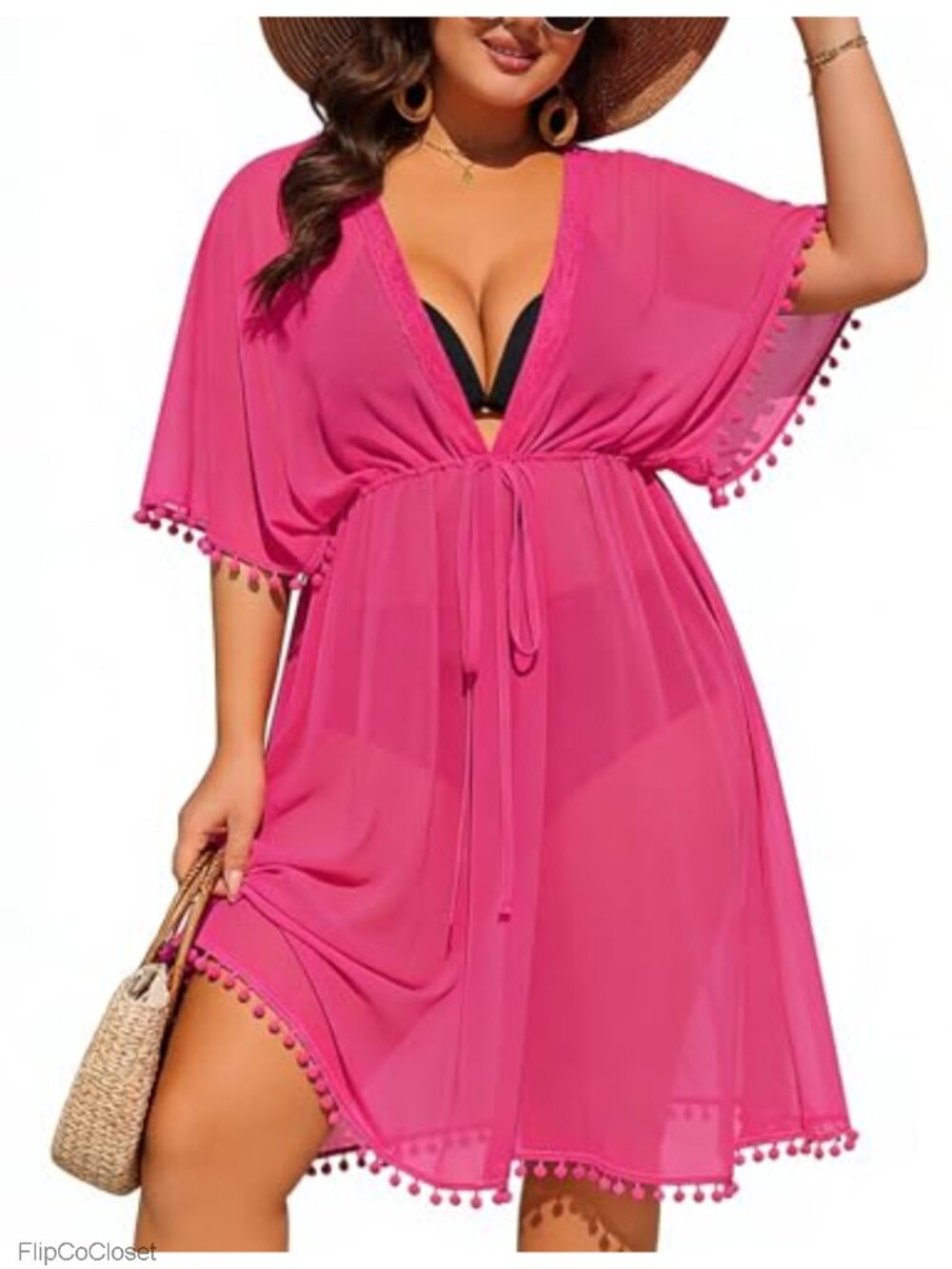 Plus Size Chiffon Swimsuit Cover Up Kimono Cardigan Open Front Beachwear